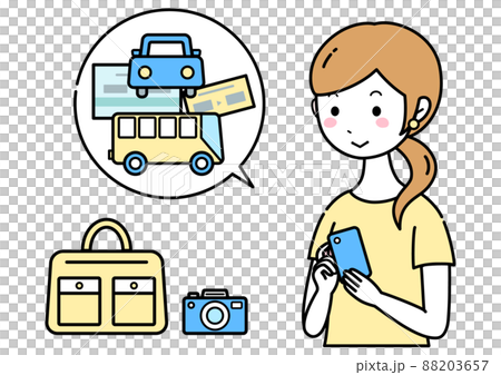 スマホでレンタカーやバス旅行の検索をする女性 スマホでレンタカーやバス旅行の検索をする女性 88203657