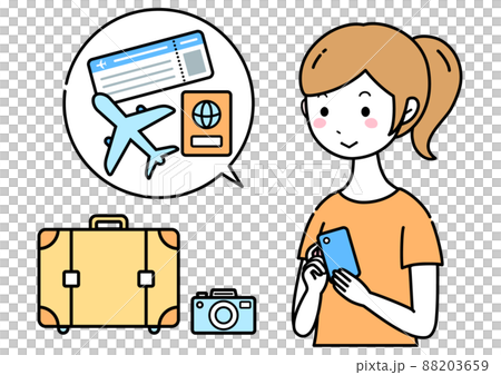 スマホで飛行機旅行の検索をする女性 スマホで飛行機旅行の検索をする女性 88203659