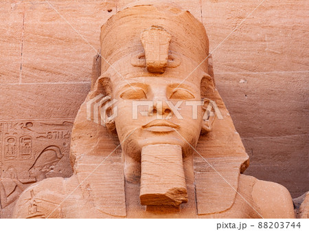Statue of Pharaoh Ramses II in front of The Great Temple of Ramses II in the village of Abu Simbel. Statue of Pharaoh Ramses II in front of The Great Temple of Ramses II in the village of Abu Simbel. 88203744