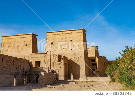 View of Philae Temple of Isis on Agilkia Island in Aswan, Upper Egypt. 88203749
