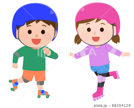 ローラースケート　ローラーブレードを滑る男の子と女の子 イラスト 88204129
