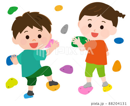 ボルダリングをする男の子と女の子 イラスト 88204131