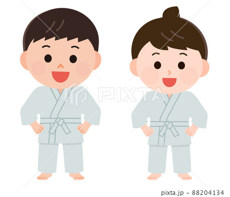柔道の道着を着る男の子と女の子 イラスト 88204134