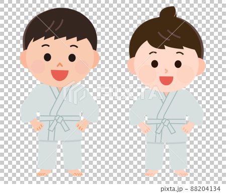 男孩和女孩穿著柔道 dogi 的插圖 88204134