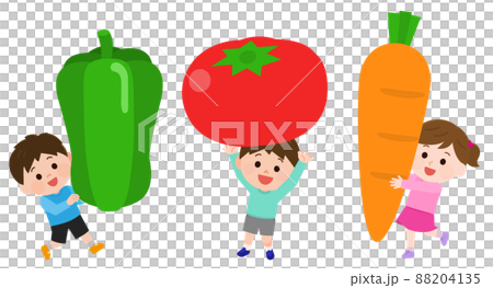 Boy and girl illustration with a smile and vegetables 88204135