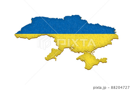 ウクライナの国土地図と国旗カラー（立体）