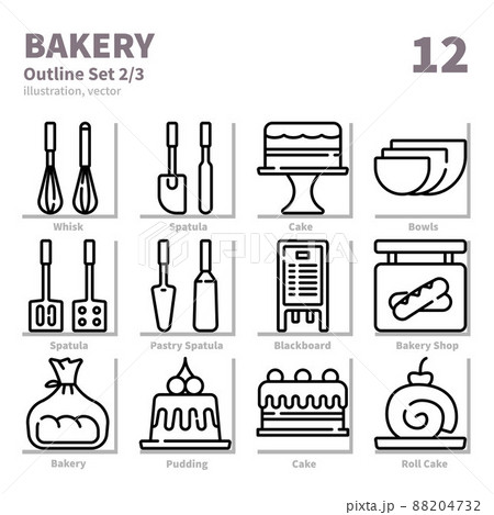 Bakery icons set, Detailed Outline, vector and illustration set 2 Bakery icons set, Detailed Outline, vector and illustration set 2 88204732