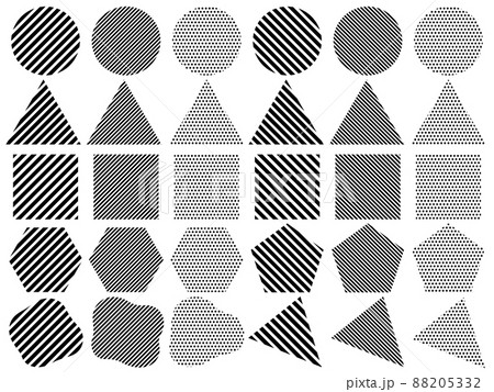 ドットとストライプ柄の色々な図形のアイコンセットのイラスト素材