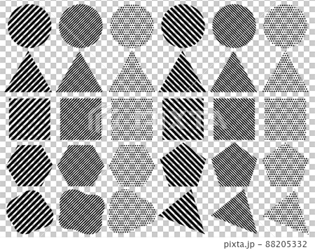 ドットとストライプ柄の色々な図形のアイコンセットのイラスト素材