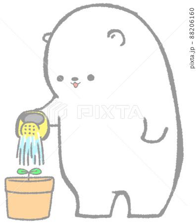 鉢植えの双葉に水をあげるしろくま（灰色） 88206160