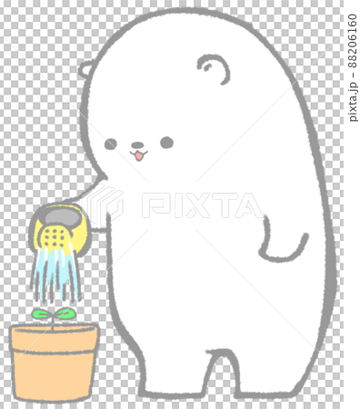 鉢植えの双葉に水をあげるしろくま（灰色） 88206160