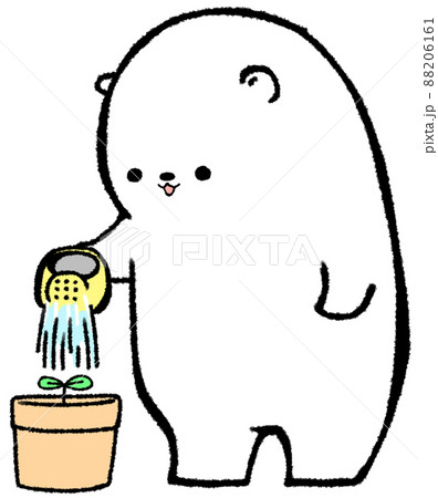 鉢植えの双葉に水をあげるしろくま 88206161