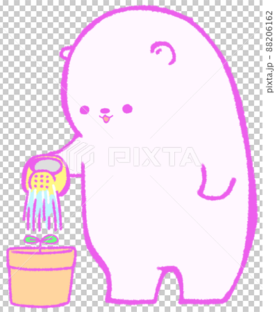 鉢植えの双葉に水をあげるしろくま(紫色) 鉢植えの双葉に水をあげるしろくま(紫色) 88206162