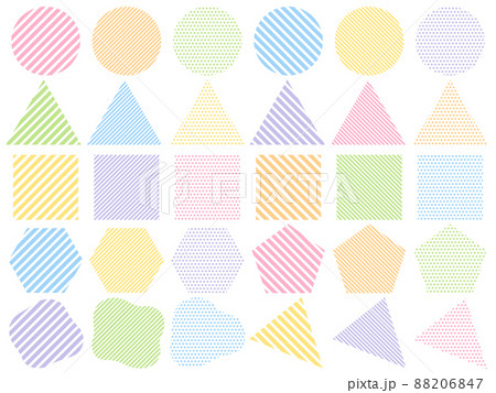 ドットとストライプ柄の色々な図形のアイコンセットのイラスト素材