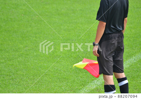 少年サッカーの審判＜08＞（フラッグを持つ副審） 88207094