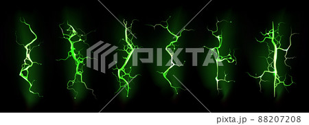 Ground cracks with glow, green lightning set Ground cracks with glow, green lightning set 88207208