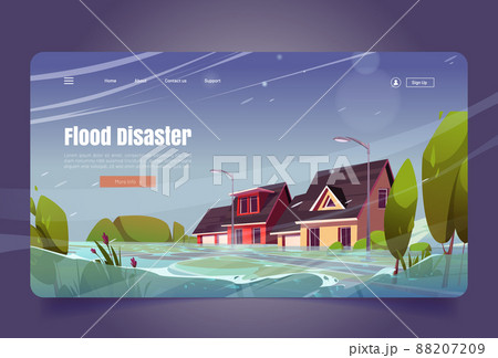 Flood disaster banner, inundation and rain in city Flood disaster banner, inundation and rain in city 88207209