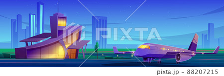 Airport terminal and private jet on runway strip 88207215