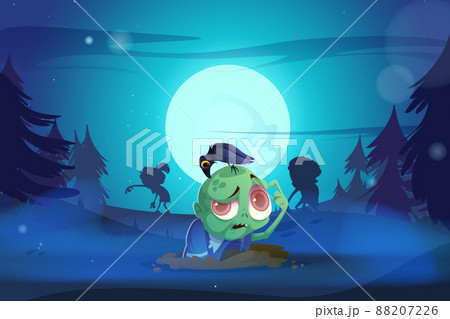 Zombie rise from the grave Halloween creepy scene Zombie rise from the grave Halloween creepy scene 88207226