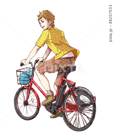 電動自転車に乗る男の子 のイラスト素材