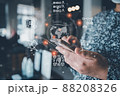 Transaction Artificial Intelligence and Technology Block Chain Connection. Security Transaction for Business Banking and E-Commerce. Global Money Transactions for Business Financial. Big Data Network 88208326