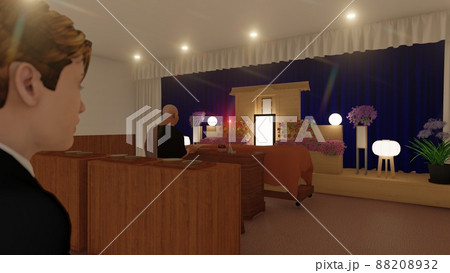 葬式　葬儀場　人あり CG イラスト 88208932