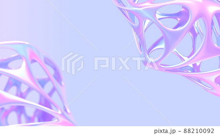 3D holographic background with abstract metal shapes, chromatic hollow macro objects with holes, futuristic design element with gradient pearlescent texture. Iridescent modern wallpaper, 3D render 88210092