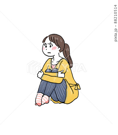 集中 緊張 体育座りの女性のイラスト素材