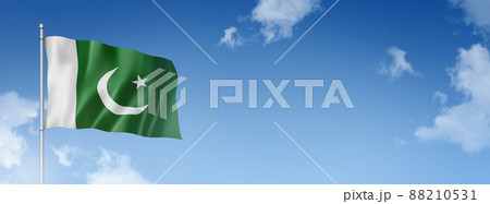 Pakistani flag isolated on a blue sky. Horizontal banner 88210531