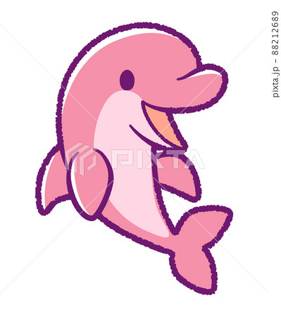 笑っているイルカのデフォルメイラスト 線あり ピンク のイラスト素材 8126