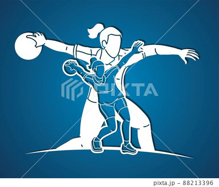Group of Bowling Sport Players Women Action Cartoon Graphic Vector 88213396