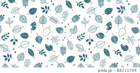 北欧風 様々な葉っぱのパターン背景 シームレス 手描き装飾のイラスト素材