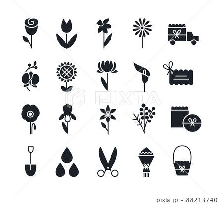Silhouettes of flowers icon set. Gardening and flowers delivery icons 88213740