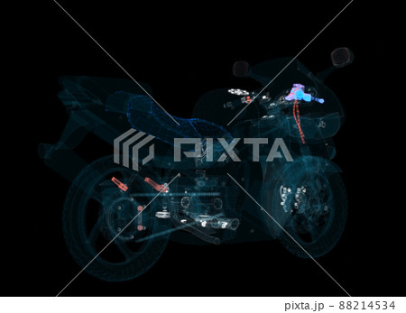 Abstract motorcycle consisting of glow points and lines. 3d illustration Abstract motorcycle consisting of glow points and lines. 3d illustration 88214534