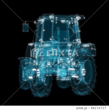 Farm Tractor consisting of glow points and lines. 3d illustration Farm Tractor consisting of glow points and lines. 3d illustration 88214727