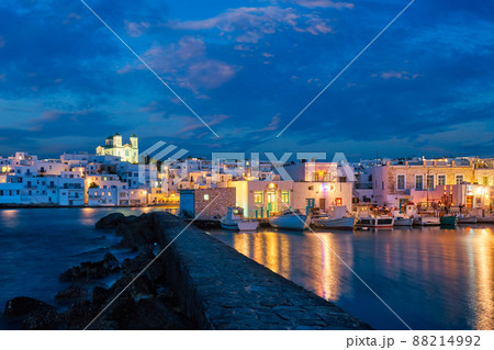 Picturesque Naousa town on Paros island, Greece in the night 88214992