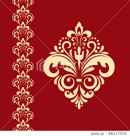 Damask graphic ornament. Floral design element. Gold and red vector pattern 88217050