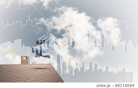 Concept of security and privacy protection with camera headed ma 88218084