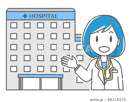 病院の建物の前で笑顔の女性医師 88218370