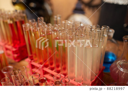 Laboratory glassware with alcohol cocktail's on chemical party. Laboratory glassware with alcohol cocktail's on chemical party. 88218997