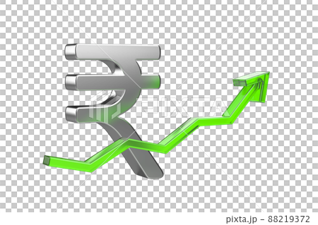 Indian rupee symbol with green arrow pointing up 88219372
