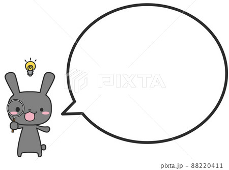 虫眼鏡で見つけているウサギさんとシンプルな丸いふきだし 虫眼鏡で見つけているウサギさんとシンプルな丸いふきだし 88220411
