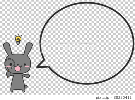 虫眼鏡で見つけているウサギさんとシンプルな丸いふきだし 虫眼鏡で見つけているウサギさんとシンプルな丸いふきだし 88220411