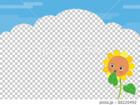 夏日天空和可愛的向日葵背景人物驚喜橫型 插圖素材 0492 圖庫
