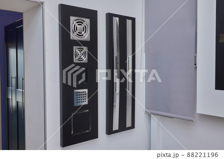 Linear floor level shower. Metal drain on floor shower. Drainage on rocky floor at bathroom. Linear floor level shower. Metal drain on floor shower. Drainage on rocky floor at bathroom. 88221196