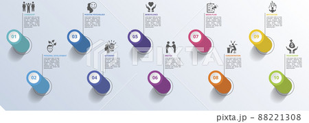 Infographic Business Management icons vector illustration. 10 colored steps info template with editable text. 88221308