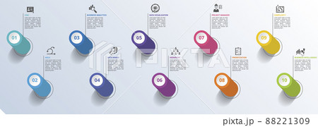 Infographic Business Intelligence icons vector illustration. 10 colored steps info template with editable text. 88221309