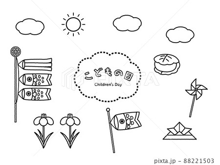 こどもの日の線画イラストセット こどもの日の線画イラストセット 88221503