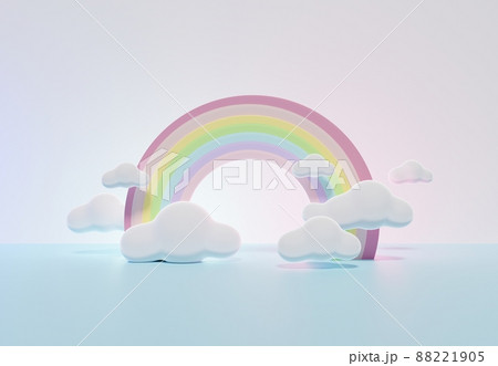 3D rendering of colorful pastel clouds and rainbow with empty space for kids or baby products. 88221905