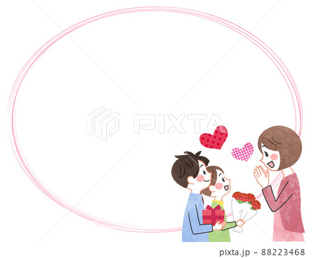 母親と子供達のフレームイラスト 88223468